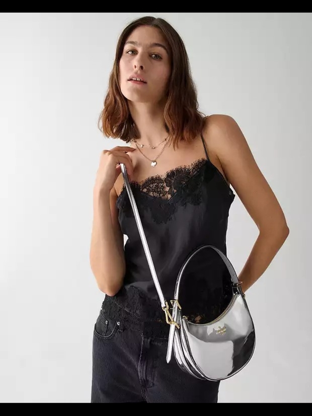 kate spade Metallic Silver Crescent Shoulder Bag